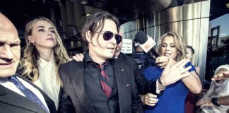 Johnny Depp und seine Frau beim Verlassen des Southport Magistrates Court , Gold Coast, Australia